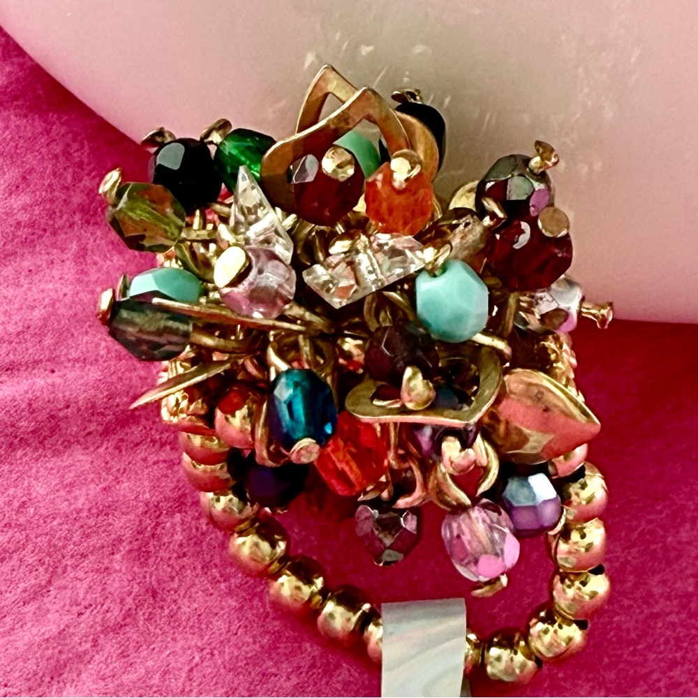 Gold-Tone Multicolor Beaded Cluster Ring - Women's Fashion Jewelry